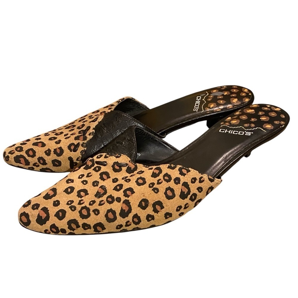Chicos Womens Serengeti Leopard Print Leather Kitten Heel - Picture 5 of 9